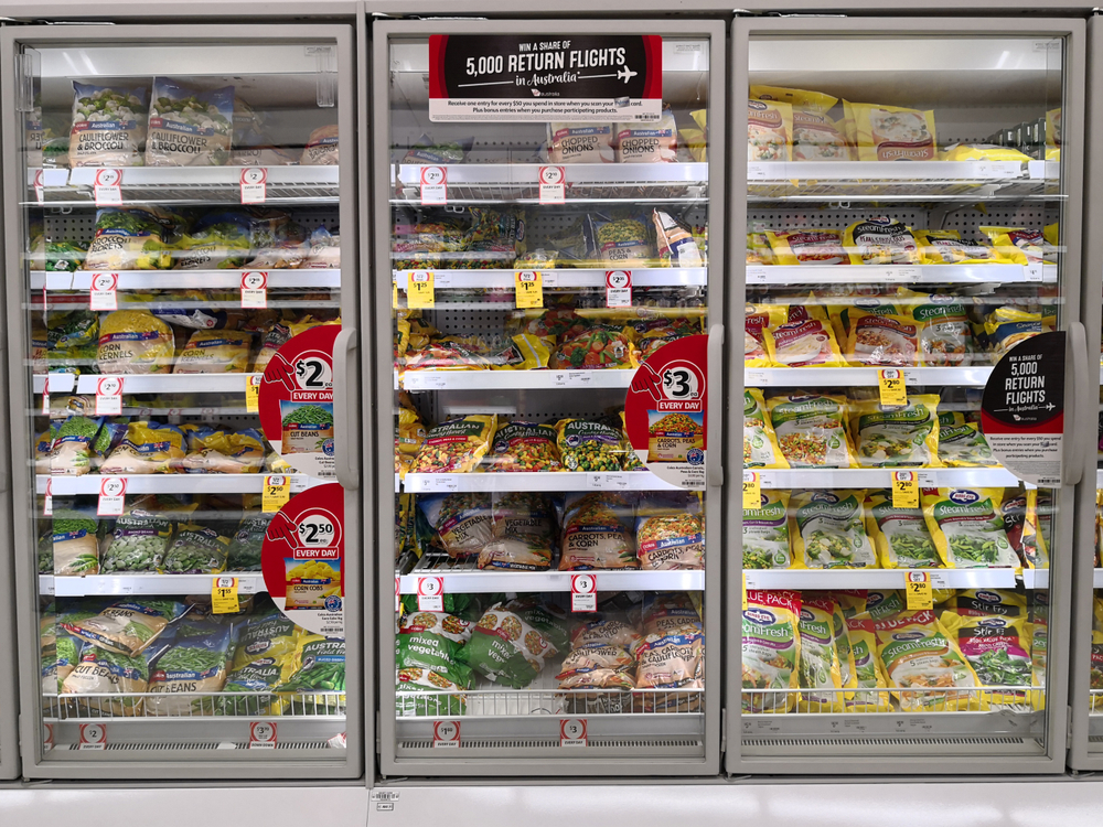 huge glass freezer with various brand distributor of frozen foods