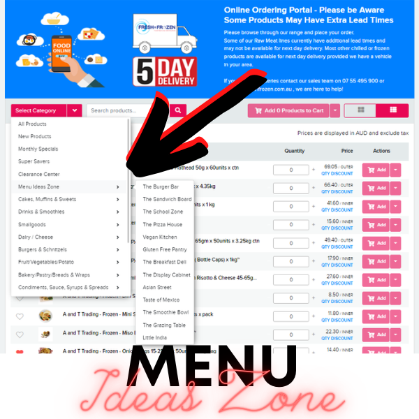 Menu ideas zone section on products and recipie page